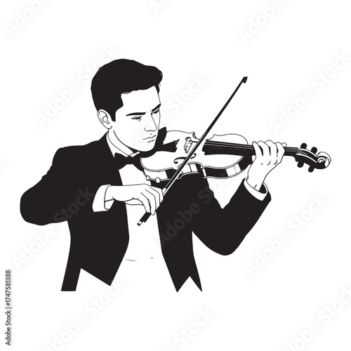 Young Man Playing Violin in Tuxedo musician male
