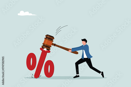 Low interest rates, central banks with long-term zero percent interest rates, the concept of economic recovery, FED leaders using sledgehammers to nail percentage signs to the floor.