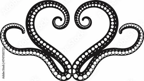 Unique octopus tentacles forming heart for sea life love, ideal for nautical art and tattoo designs