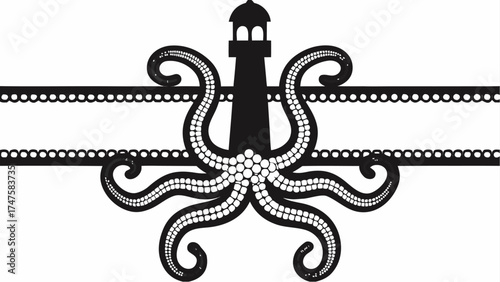 Cool nautical octopus lighthouse design for coastal themes, modern ocean art, or logo elements