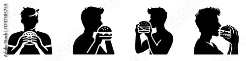 Silhouette Series: Man Eating a Burger in Various Poses.