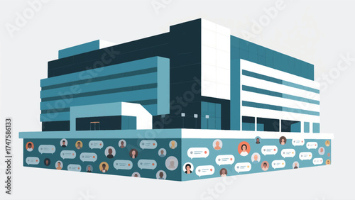 Illustration Of Corporate Building Whose Foundation Is Made Of Tiny, Personalized User Review Bubbles Vector Design Template