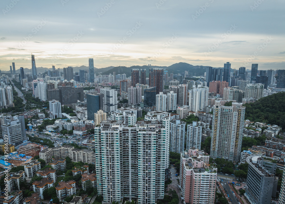 Fototapeta premium Shenzhen ,China - July 06, 2022: Aerial view of landscape in Shenzhen city, China