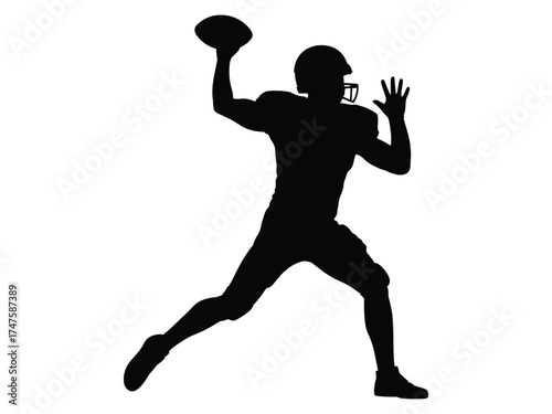 Black silhouette of football player throwing american football athlete