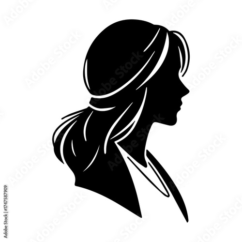 black silhouette woman profile, side view clip art preview