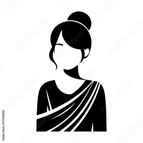 Woman with a bun and a shawl simple illustration.