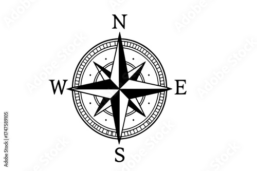Compass Rose Silhouette with Cardinal Directions