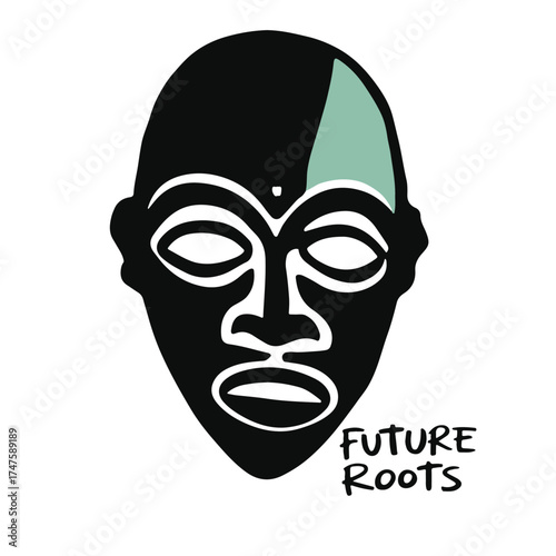 Man's face with a black mask and red art illustration for masquerade or halloween disguise