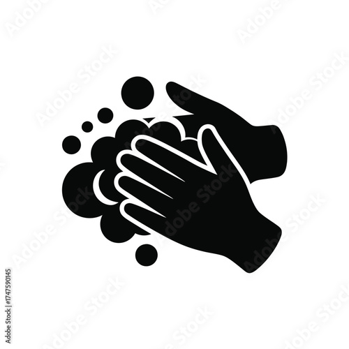 Black silhouette of hands washing with soap bubbles hygiene