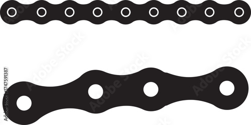 Two black bicycle chain segments shown in a clean silhouette against a white background