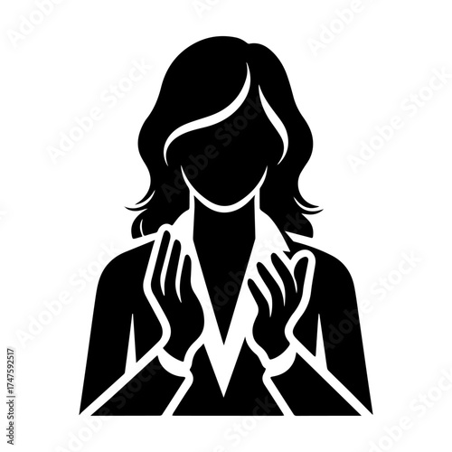 Woman with hands clasped in prayer silhouette.