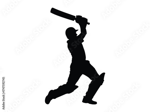 Black silhouette of male cricket player batting batsman