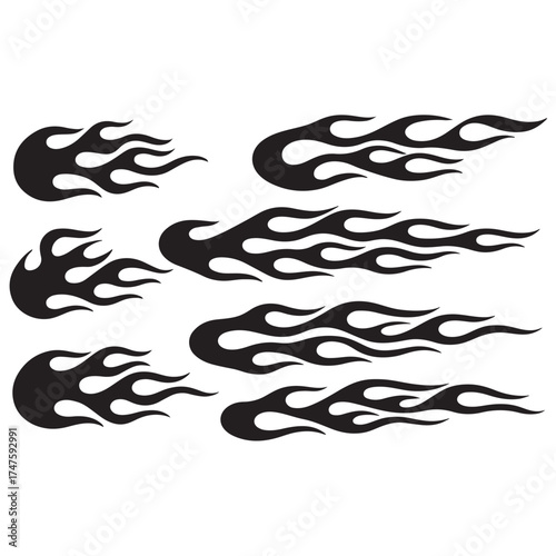 Tribal flame hotrod car vinyl decals and motorcycle airbrush stencil vector