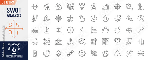 SWOT Analysis Icon set.  Containing icons as strengths, weakness, opportunities, and threads. Vector illustration