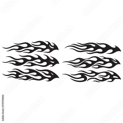 Tribal flame hotrod car vinyl decals and motorcycle airbrush stencil vector