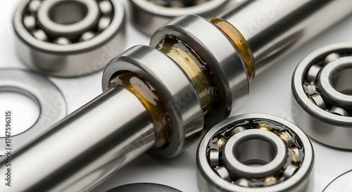 Close-up of Ball Bearings on Metal Rod with Grease