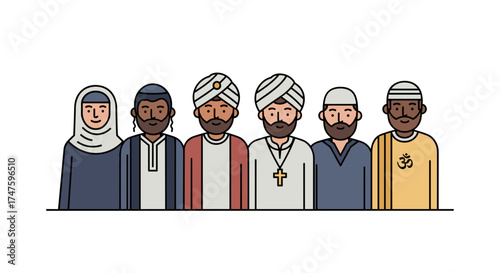 Diverse religious people community diverse cultures faith harmony people wearing traditional clothes isolated on white background