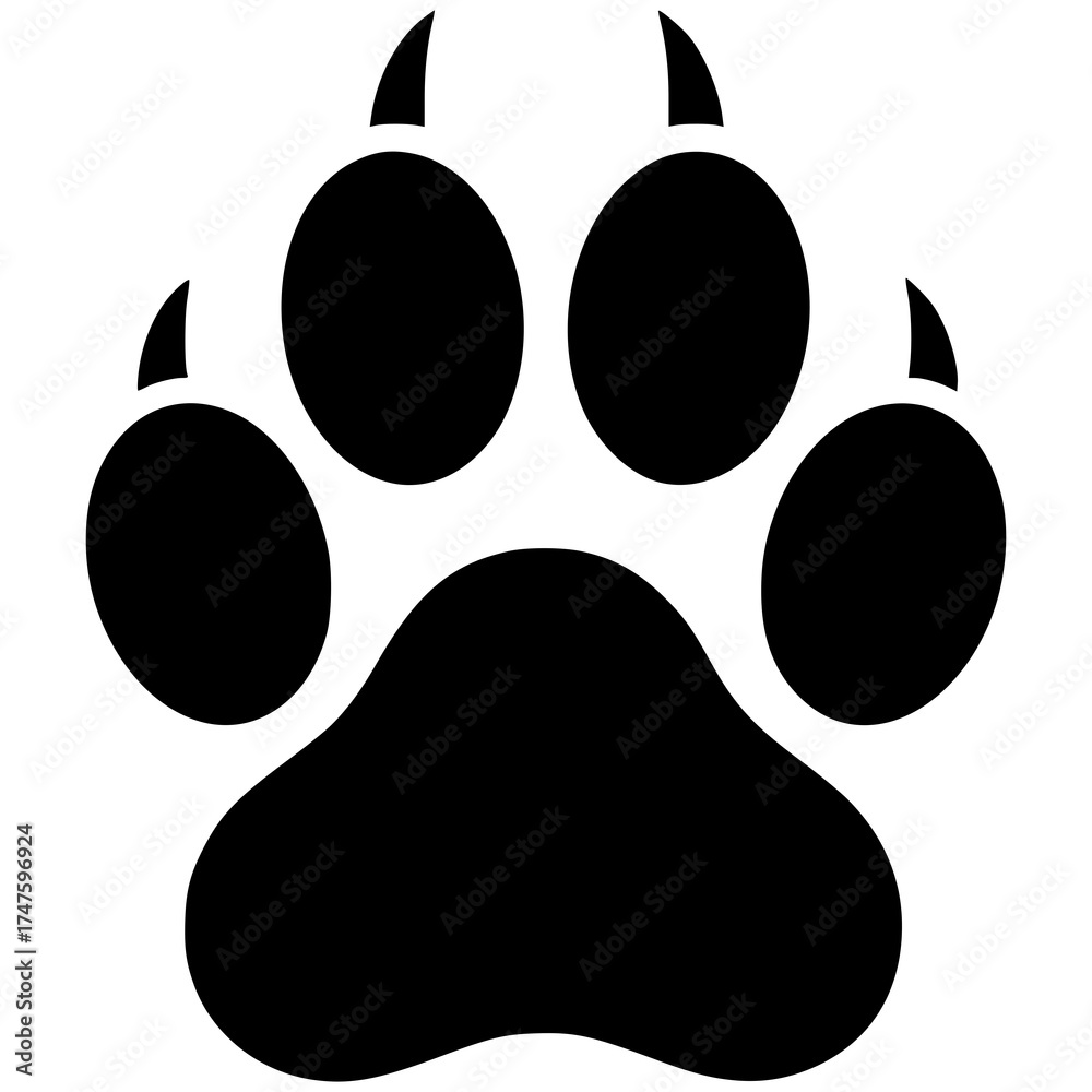 Obraz premium Paw Print Symbol: A striking black paw print, a symbol of animal presence, representing wildlife, footprints, and the essence of animals.