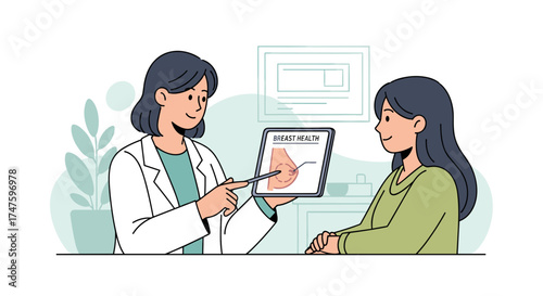 Doctor showing medical diagram to patient explaining treatment options for reproductive health diagnosis