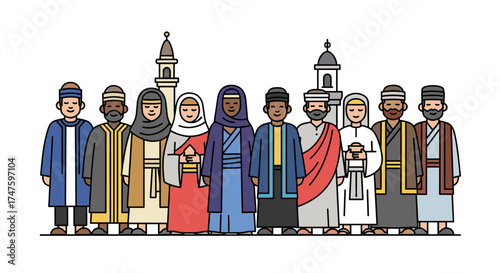 Diverse Group of People from Different Cultures and Religions Standing Together Peaceful Unity
