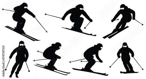 Skiers in motion on white background skiing snow sport