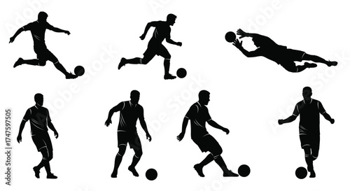 Soccer players in action silhouettes football