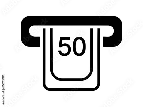 Icon of a fifty currency note being dispensed from a slot. speed limit sign