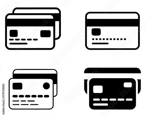 Collection of credit card icons in black and white. credit card icon set