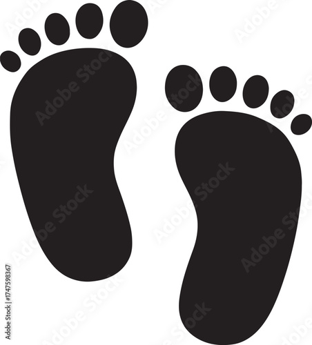 Baby footprints silhouette vector. Cute newborn icon illustration for parenting, kids, and birth themes.