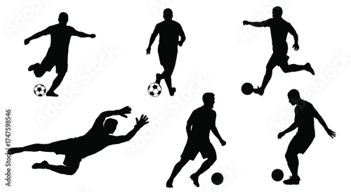 Soccer players in action silhouettes football