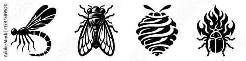 Insects in Black and White: A Detailed Illustration.