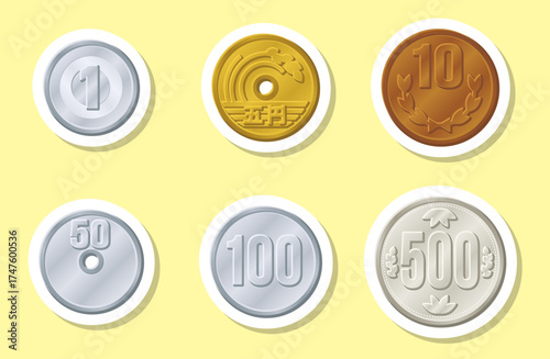 日本の硬貨 お金 コイン ラベル シール