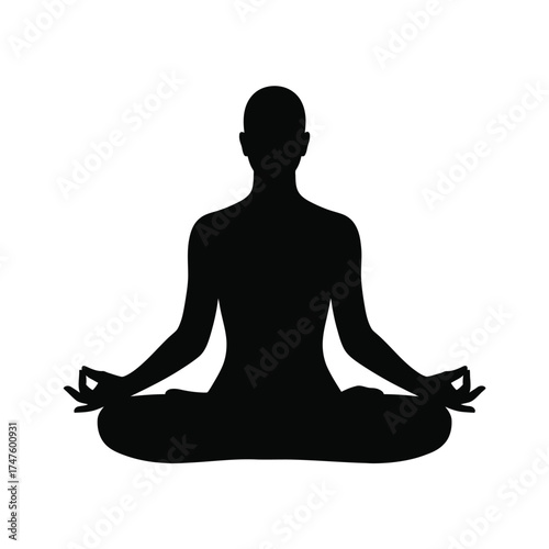 Black silhouette of person meditating in lotus pose yoga