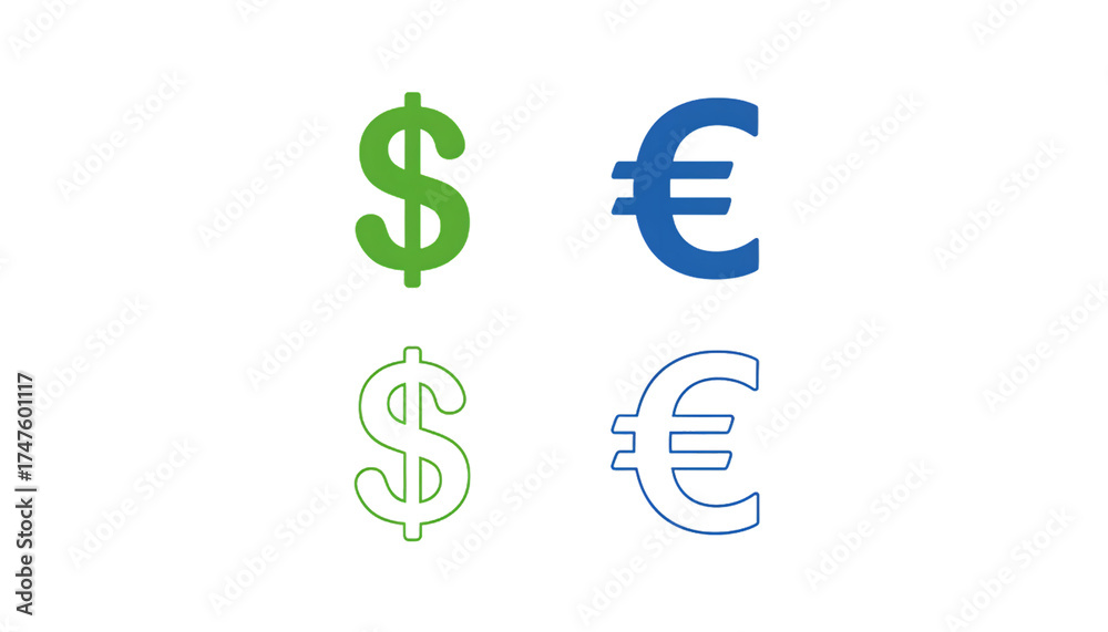 Obraz premium set and style background dollar solid in isolated outline euro white and on icon 63997140 1