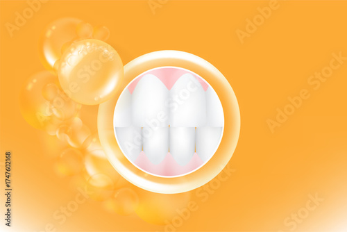 Hyaluronic acid teeth and gum care solutions ad, gold collagen with cosmetic advertising background ready to use, illustration vector.