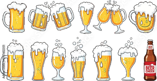 Raise a glass to good times with this bubbly beer collection! Perfect for happy hour ads, party invites, and brewery promotions, guaranteed fun illustrations