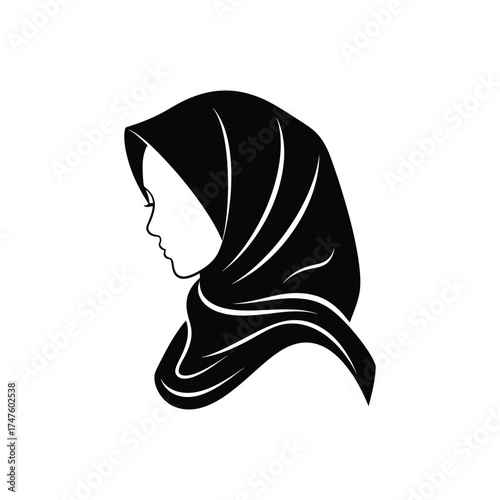 Woman wearing hijab profile silhouette black
