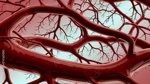 Blood vessels illustration showing arteries and veins anatomy for medical visualization art