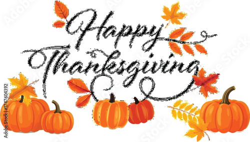 Celebrate Thanksgiving with festive pumpkins and autumn leaves, perfect for holiday greetings and seasonal designs, spreading joy and warmth this fall