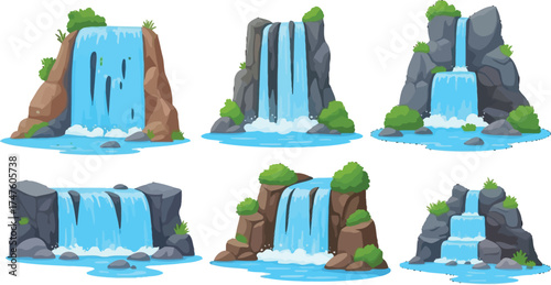 Vibrant waterfall scenes bring nature's beauty to your designs with lush greenery and cool, refreshing water for a peaceful, captivating aesthetic