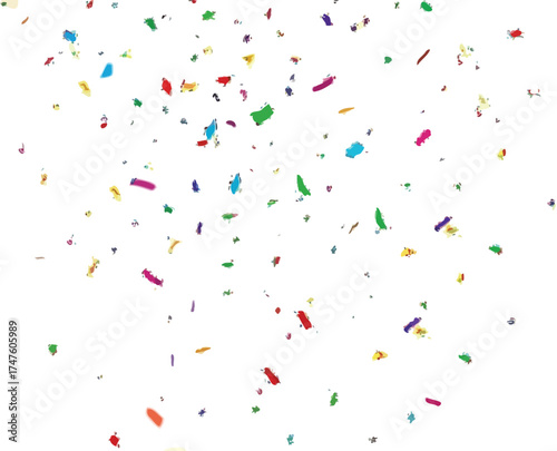 Celebrate any special occasion with a burst of colorful confetti falling against a clean white background, perfect for invitations and event promotions