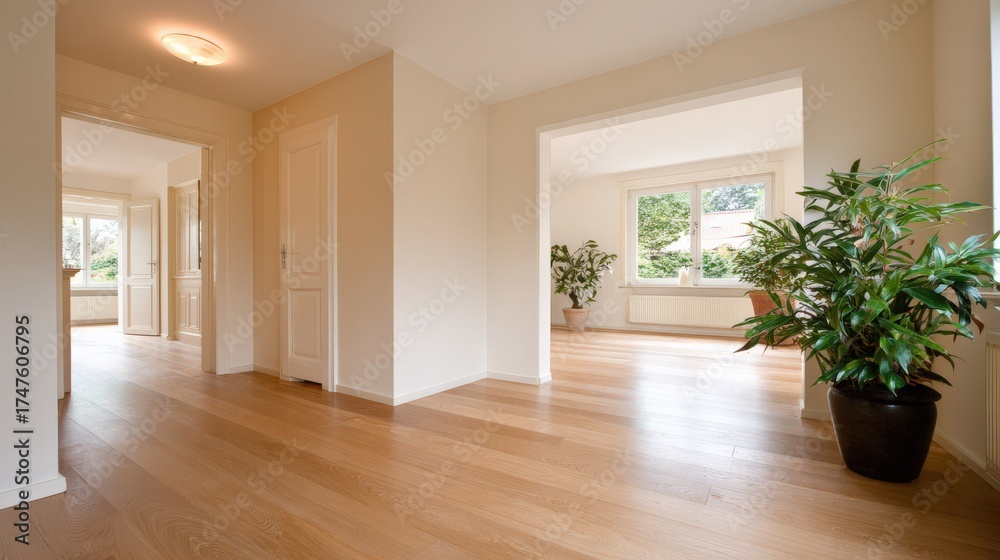 Obraz premium Renovated Farmhouse Interior with Whitewashed Walls and Space for Artwork