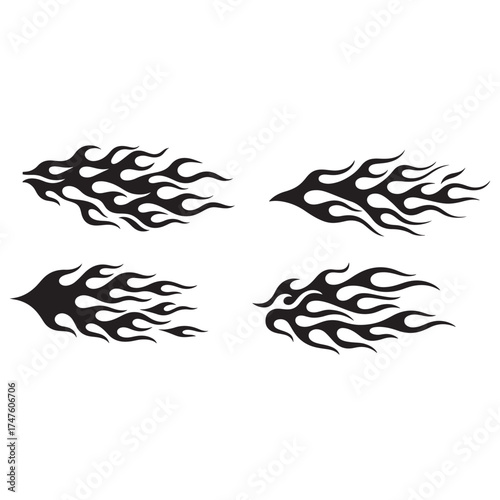 Tribal flame hotrod car vinyl decals and motorcycle airbrush stencil vector