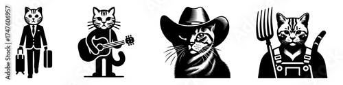 Cats in Various Professions: A Whimsical Illustration.