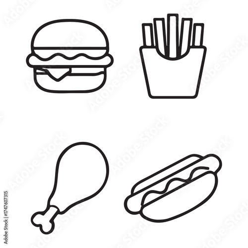 Fast food icons in vector style design isolated on white background 