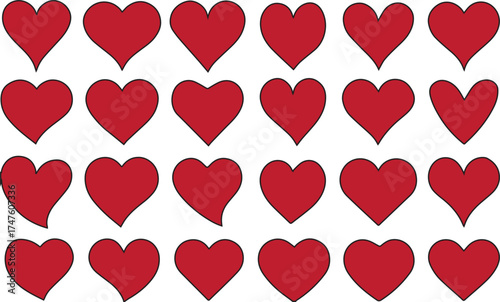 Seamless vector pattern with cute red hearts for love, Valentine's Day, and wedding design or romantic decoration