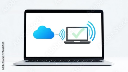 Cloud Computing Data Transfer to Laptop with Wireless Connection and Success Confirmation.