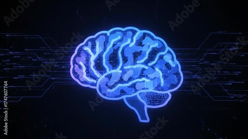 Digital Brain AI Concept with Glowing Neural Network.