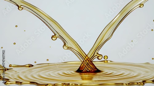 Golden liquid splash slow motion footage for product advertising and visual effects use case