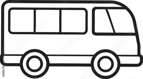 Simple Line Art Illustration of a Van or Minibus with Windows and Wheels